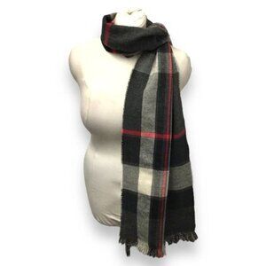 Goodfellow & Co. Mens Raw Edge Plaid Scarf with Fringe, Gray, OSFA